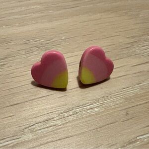 Pink and Yellow Heart Earrings